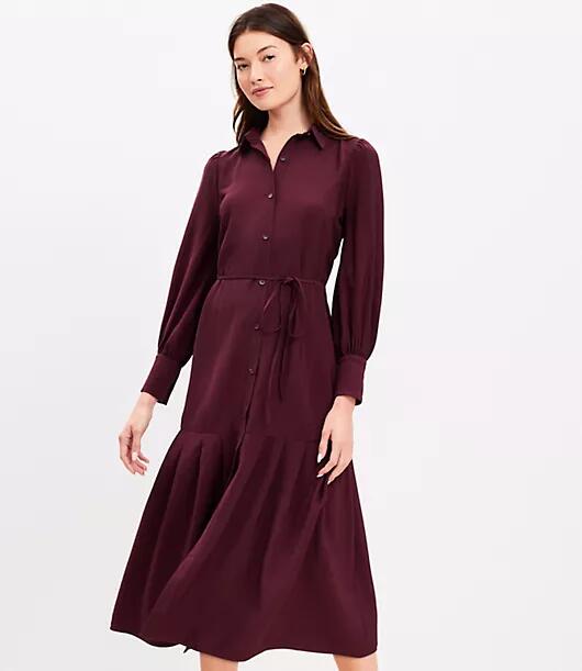 Loft Petite Pleated Tie Waist Midi Shirtdress Cover