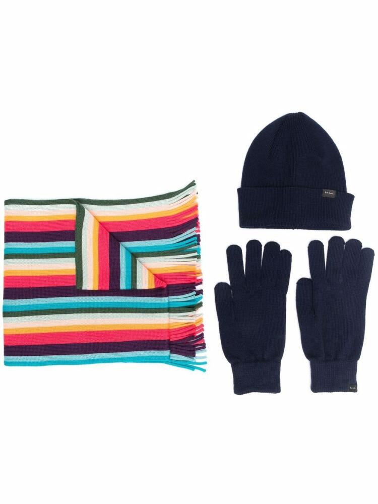 Paul Smith stripe-print beanie set - Blue Cover