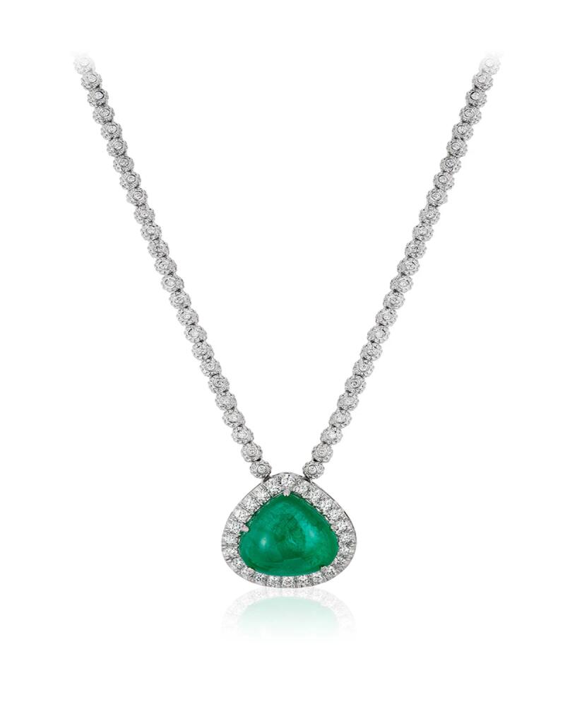 Andreoli 18K White Gold Emerald Drop and Diamond Necklace Cover