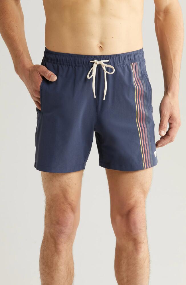 Marine Layer Saturday Stripe Elastic Waist Sport Shorts in Mood Indigo Stripe Cover