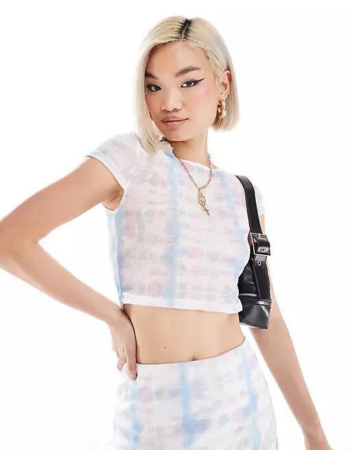 Noisy May cropped mesh t-shirt with abstract print in pastel - part of a set-White Cover