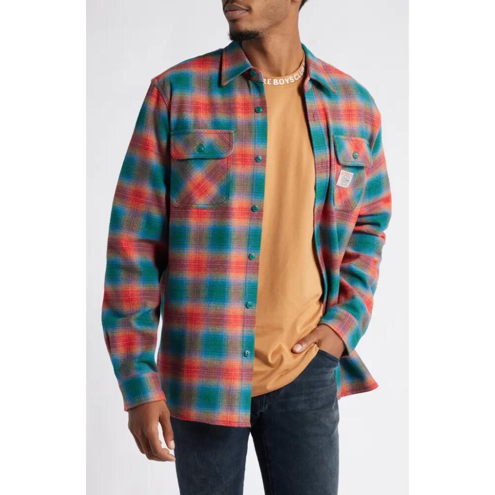 Billionaire Boys Club Heart & Mind Ombré Check Flannel Button-Up Shirt in Evergreen Cover