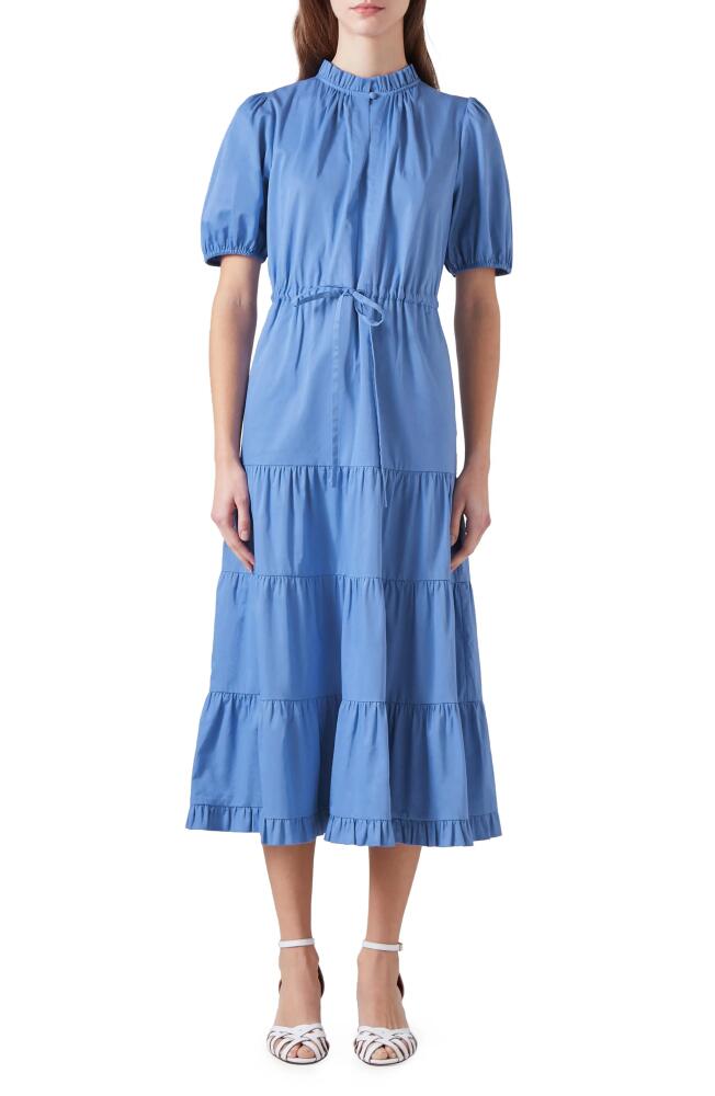 LK Bennett Hedy Tiered Cotton Midi Dress in Light Blue Cover