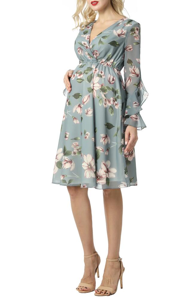 Kimi and Kai Floral Print Long Sleeve Chiffon Maternity Dress in Multicolored Cover