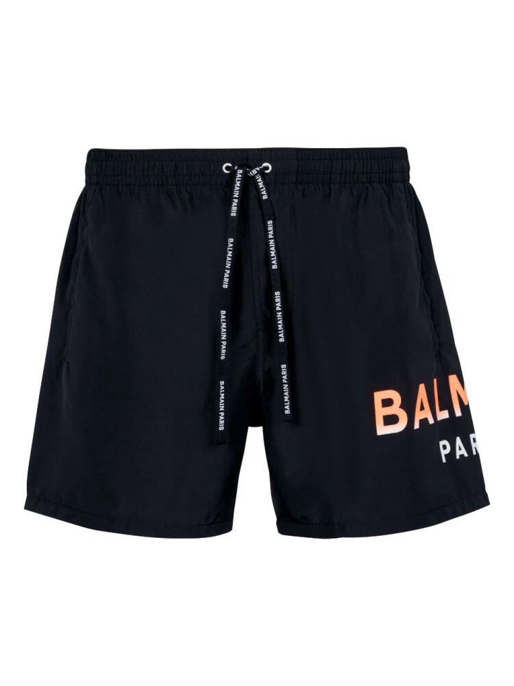 Balmain logo-print drawstring swim shorts - Black Cover