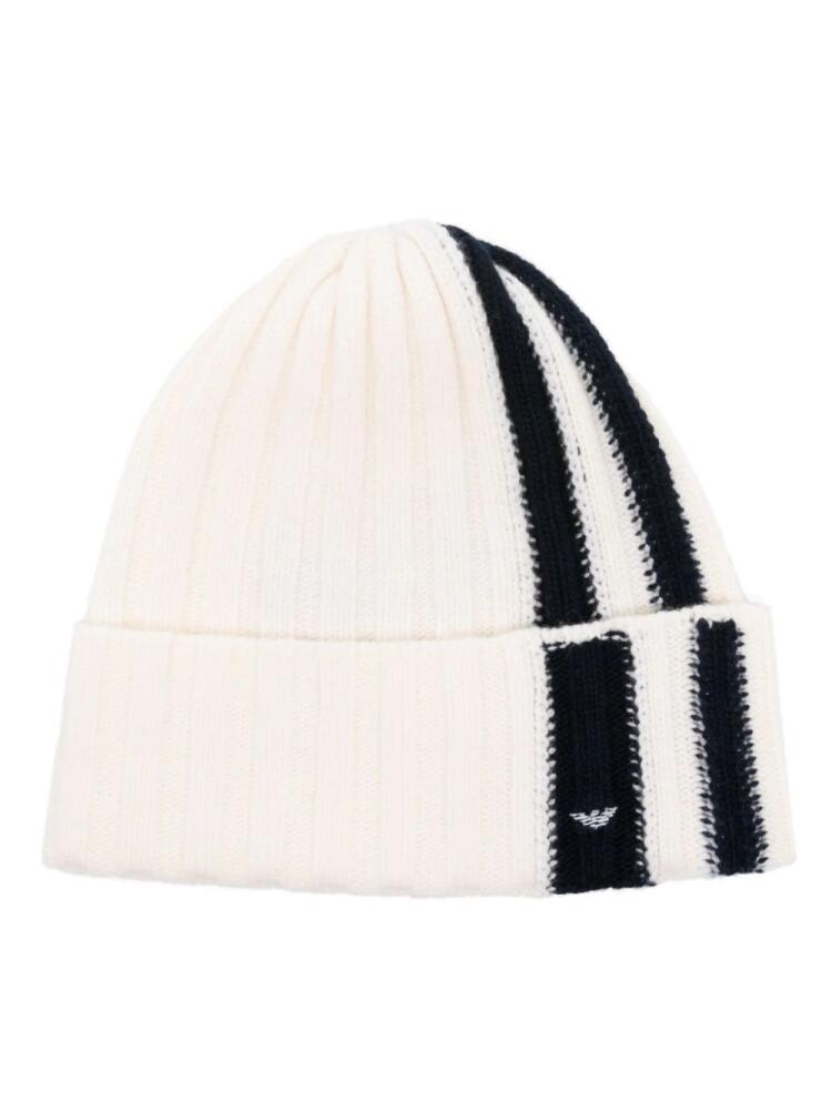 Emporio Armani striped intarsia-knit wool beanie - White Cover