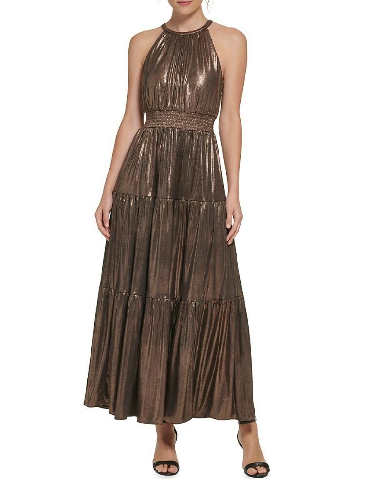 Eliza J Women's Smocked Trim Tiered Maxi Dress - Bronze Cover