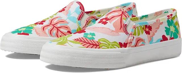 Keds Double Decker Slip On (White/Coral Tropical Print) Women's Shoes Cover