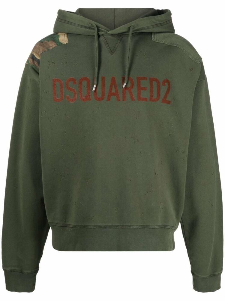 DSQUARED2 logo-print cotton hoodie - Green Cover