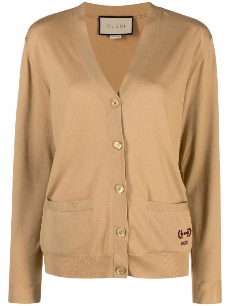 Gucci embroidered-logo wool cardigan - Neutrals Cover