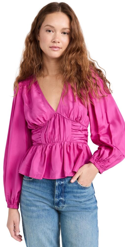 Sea Fabiola Solid Habotai V Neck Top Pink Cover