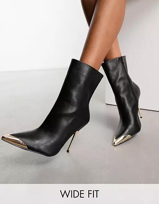 Public Desire Wide Fit Good Thing high ankle boots with metal toe cap in black Cover