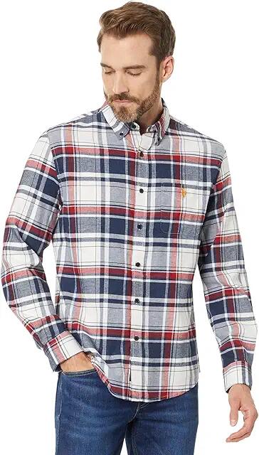 U.S. POLO ASSN. Long Sleeve Classic Fit 1 Pocket Yarn Dye Stretch Peached Twill Heathered RWB Plaid Woven Shirt (Dark Night Heather) Men's Jacket Cover