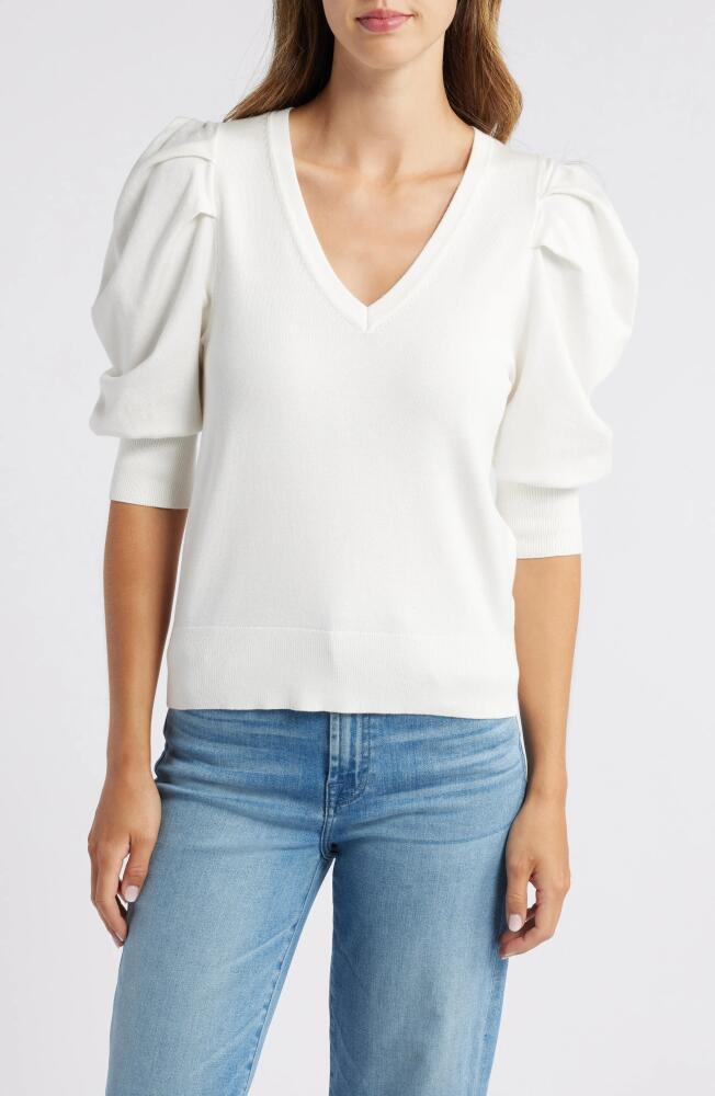 DKNY Puff Sleeve V-Neck Sweater in Ivory Cover