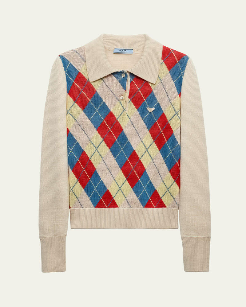 Prada Jacquard Argyle Polo Wool Sweater Cover