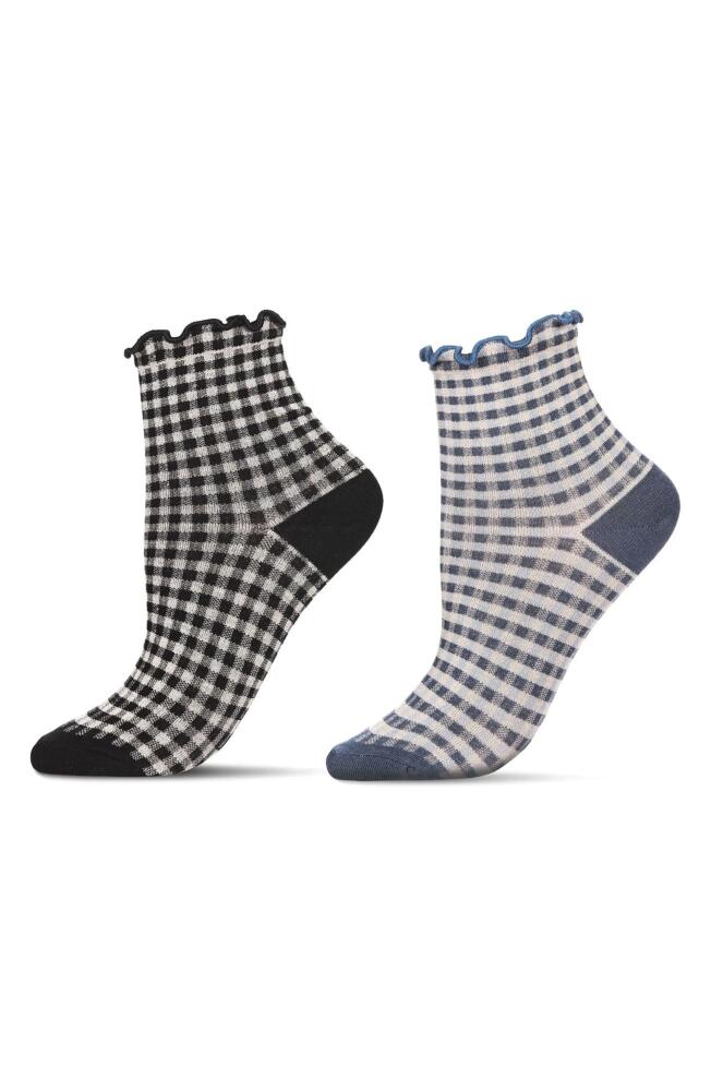 MeMoi Gingham Assorted 2-Pack Ankle Socks in Black-Blue Cover