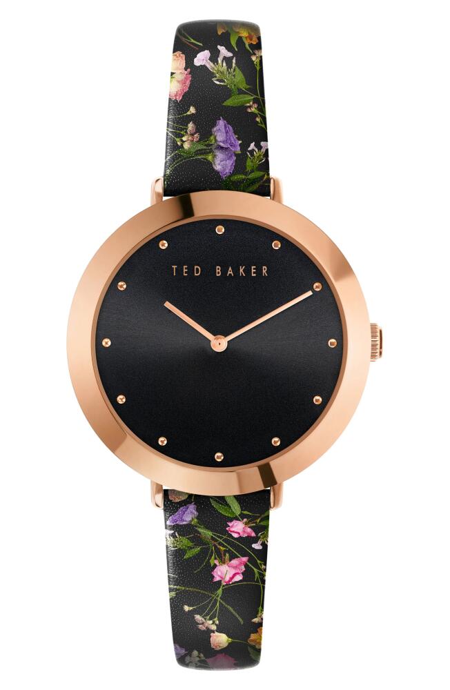 Ted Baker London Ammy Floral Leather Strap Watch, 34mm in Rose Gold/Black/Floral Cover