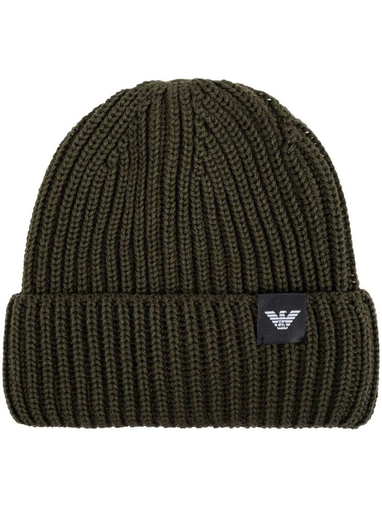 Emporio Armani logo-patch knitted beanie - Green Cover