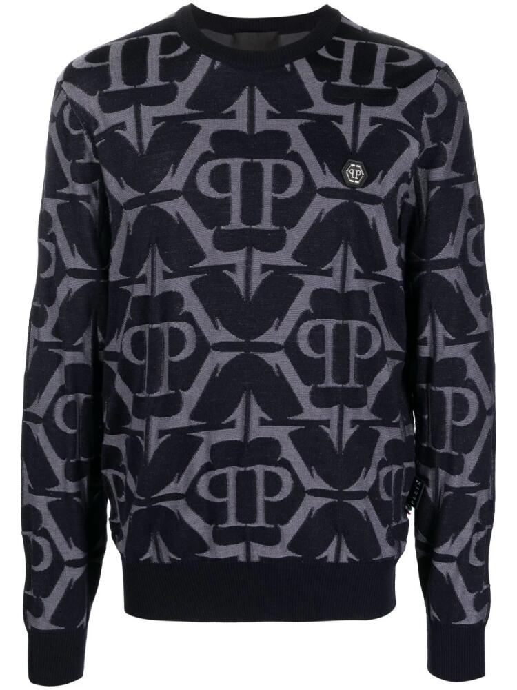 Philipp Plein Chrome patterned-intarsia sweatshirt - Blue Cover