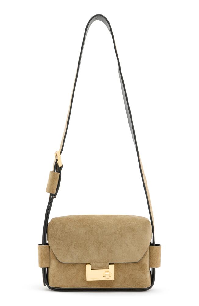 AllSaints Frankie Suede Crossbody Belt Bag in Sughero Brown Cover