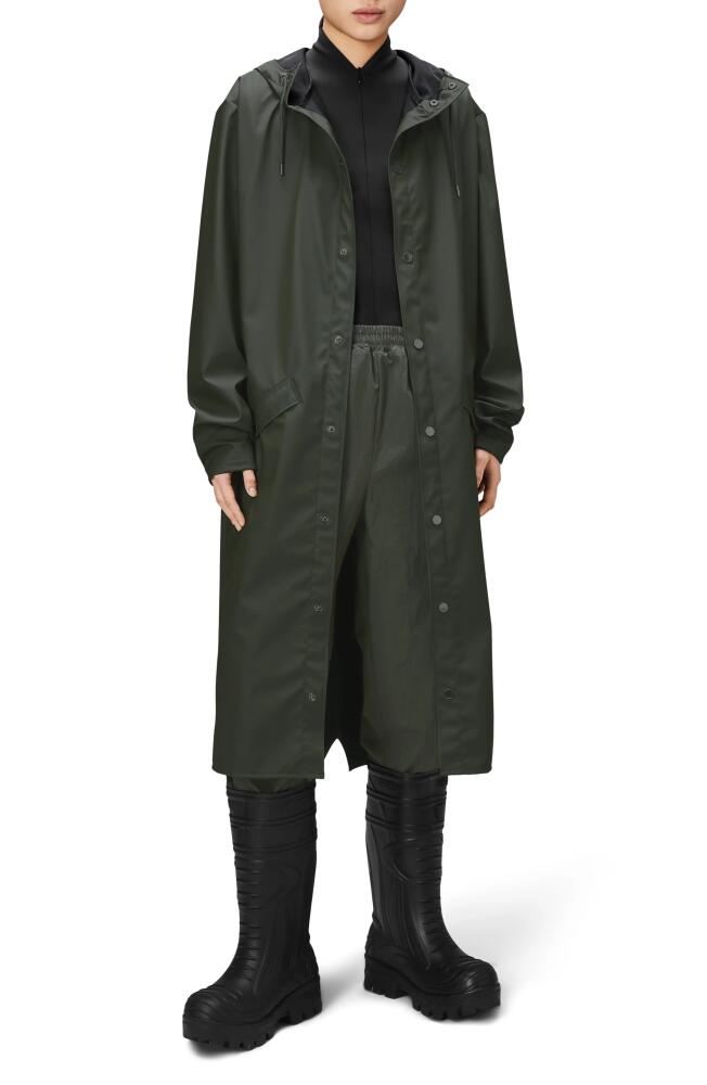 Rains Waterproof Hooded Long Jacket in Green Cover