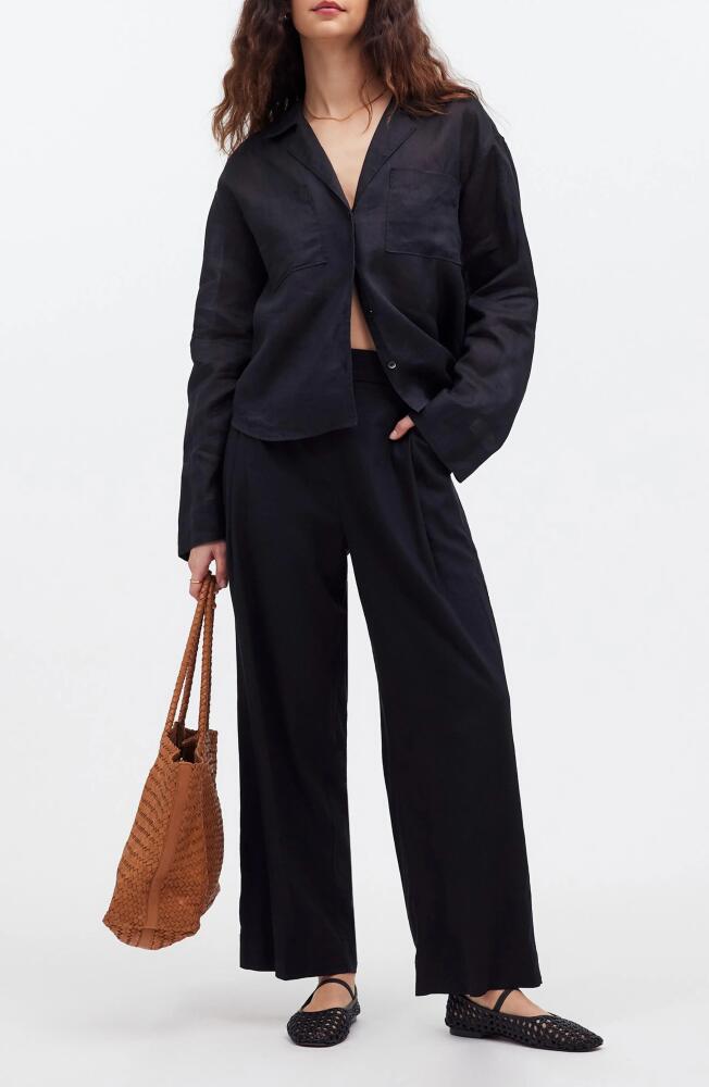 Madewell Pull-On Crop Straight Leg Linen Pants in True Black Cover