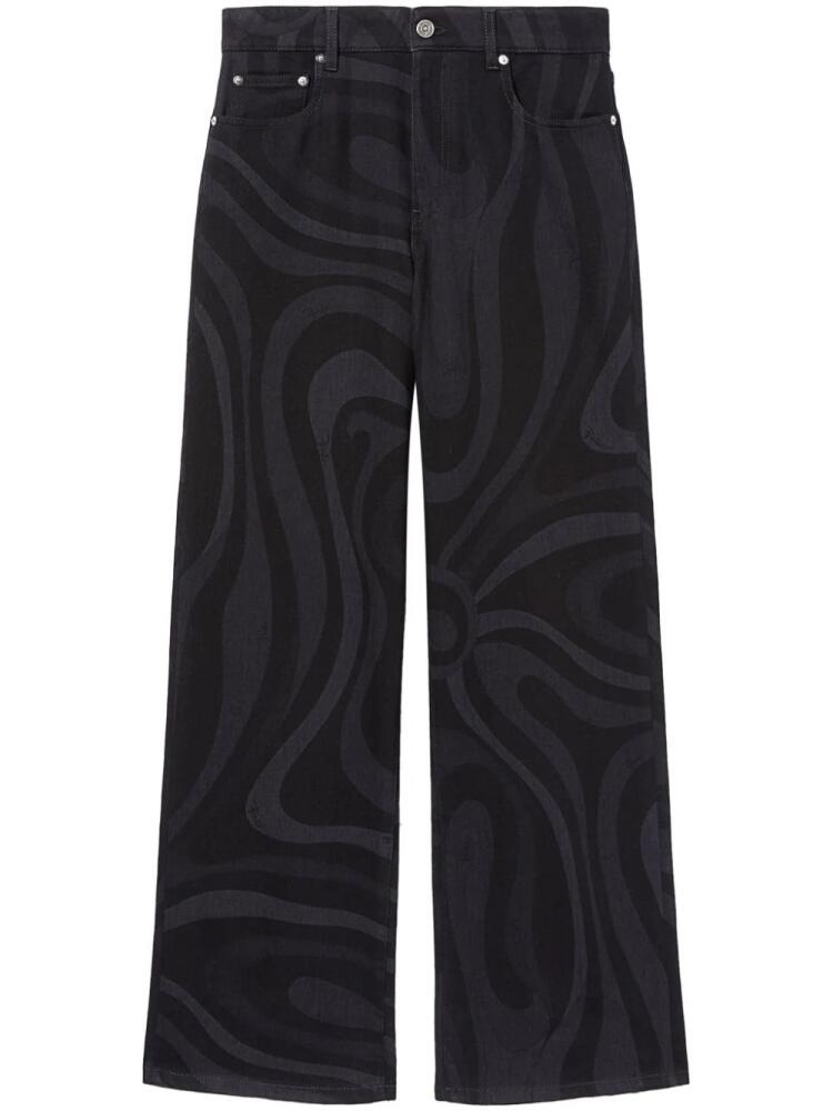 PUCCI Marmo-print denim wide-leg jeans - Black Cover