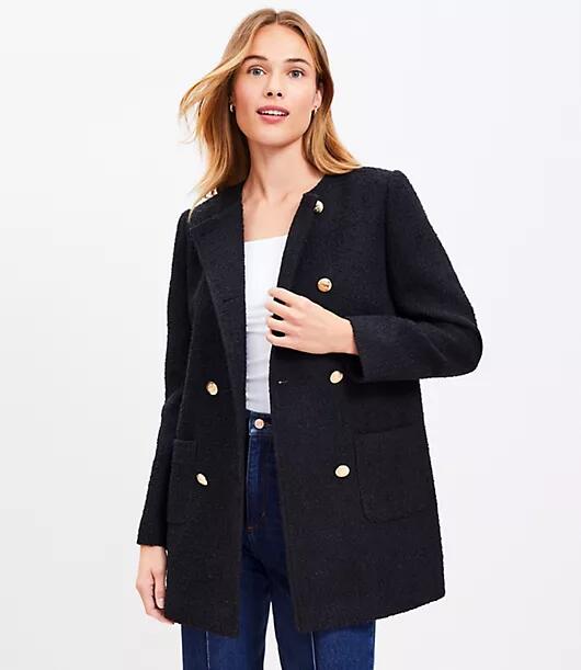 Loft Petite Tweed Long Collarless Jacket Cover