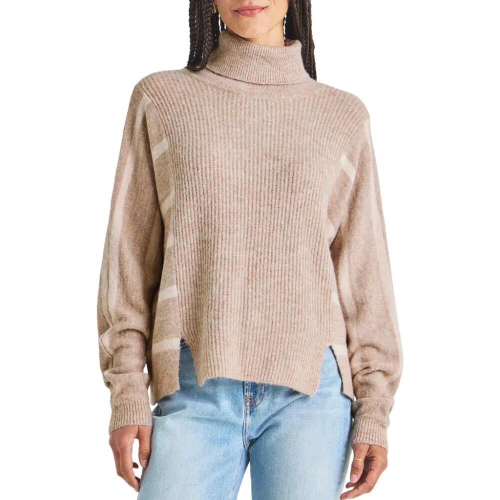 Splendid Bea Stripe Sleeve Rib Turtleneck Sweater in Champagne Toast Cover