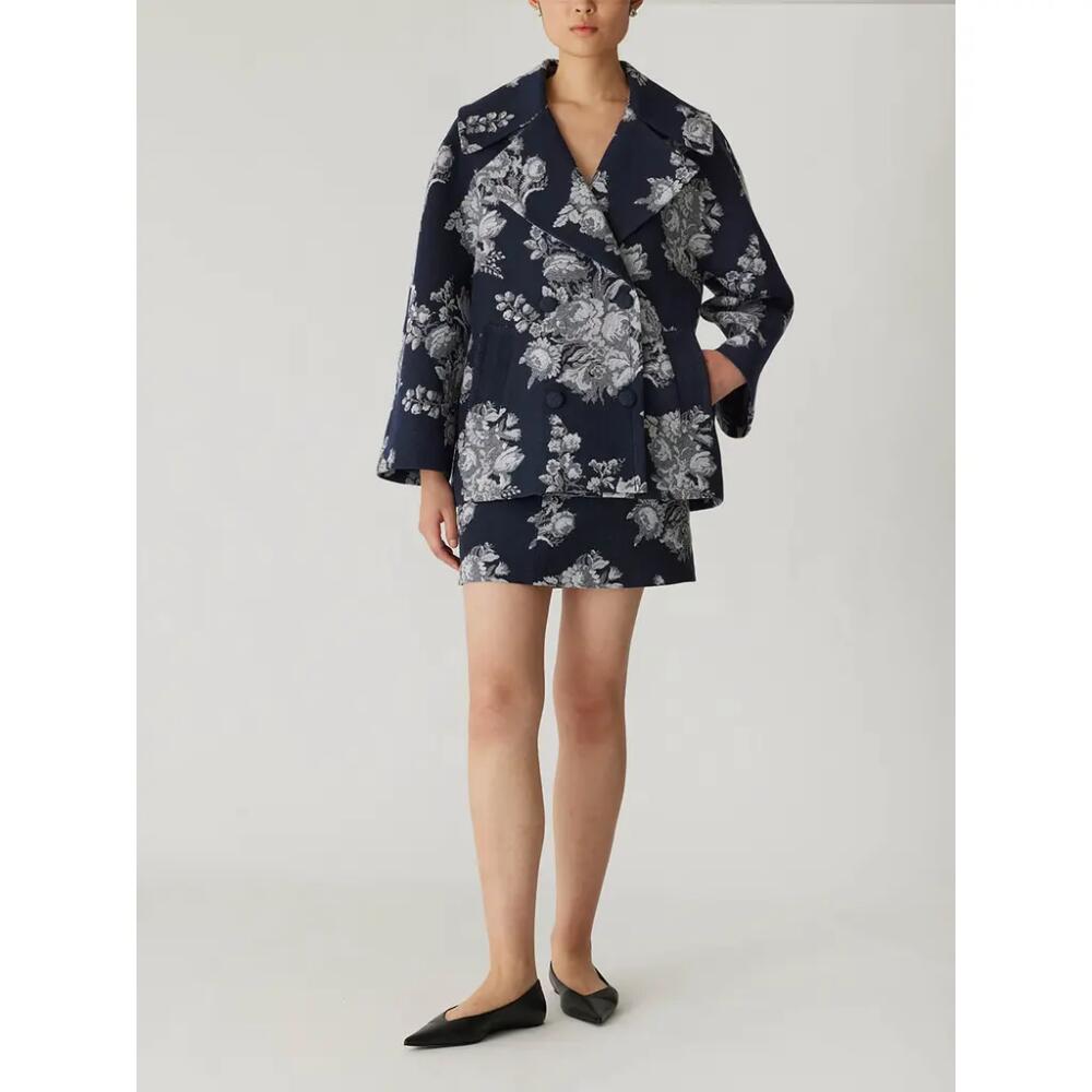 Rebecca Taylor Venice Toile Jacquard Oversized Peacoat in Indigo Combo Cover