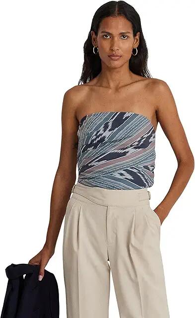 LAUREN Ralph Lauren Geo Stripe Cotton Strapless Blouse (Navy Multi) Women's Clothing Cover