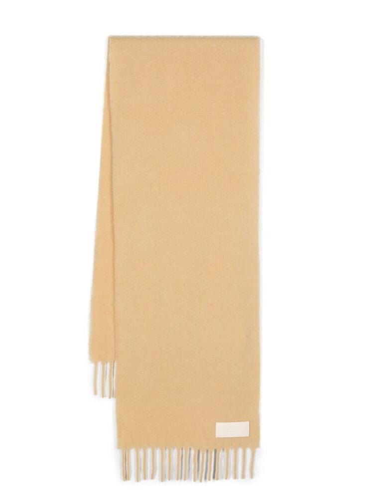 AMI Paris logo-patch fringed scarf - Neutrals Cover