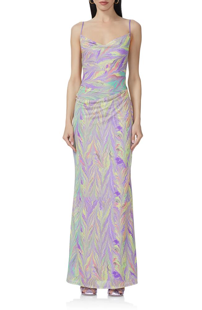 AFRM Gillian Cowl Neck Maxi Slipdress in Neon Citrus Swirl Cover