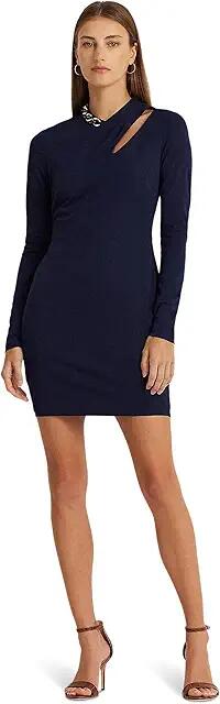 Lauren Ralph Lauren Chain-Trim Jersey Cocktail Dress (Refined Navy) Women's Dress Cover