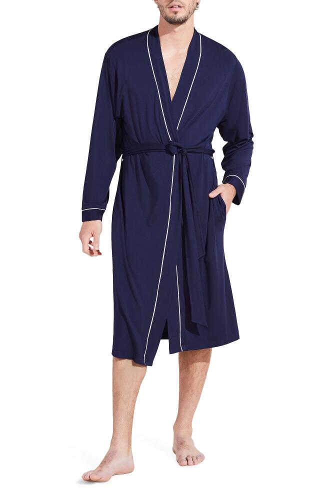 Eberjey William Lightweight Jersey Knit Robe in True Navy/Ivory Cover