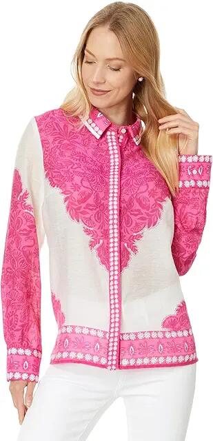 Lilly Pulitzer Kiran Button-Down Top (Passion Fruit Pink Jungle Escape Engineered Woven Top) Women's Clothing Cover