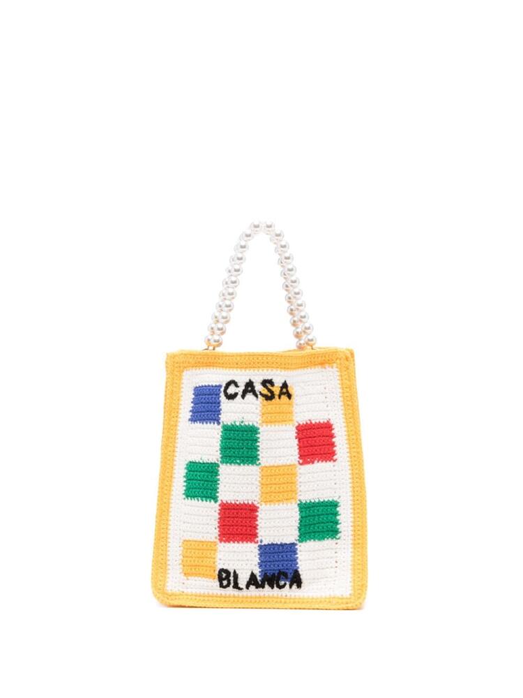 Casablanca checked crochet-knit tote bag - White Cover