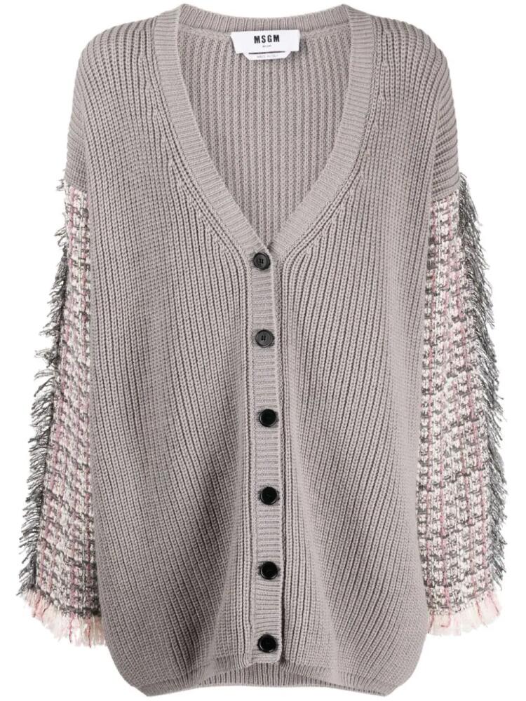 MSGM panelled frayed-detail cardigan - Grey Cover