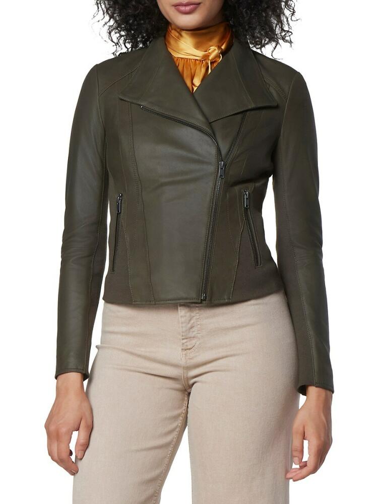 Marc New York Andrew Marc Women's Felix Leather Moto Jacket - Olive Cover