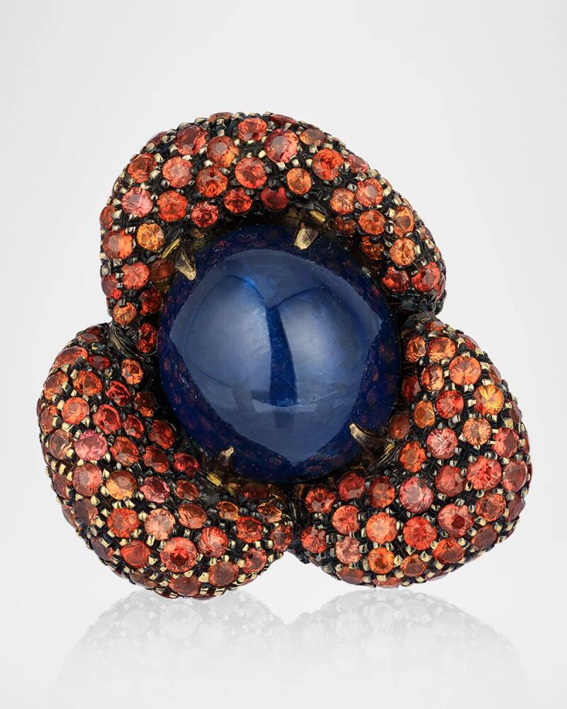 Andreoli 18K Yellow Gold Orange and Blue Sapphire Poppy Ring Cover