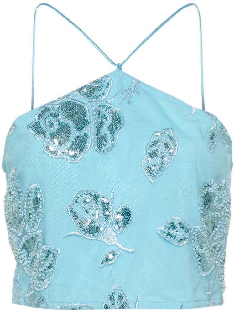 ROTATE BIRGER CHRISTENSEN floral-embroidery crop top - Blue Cover