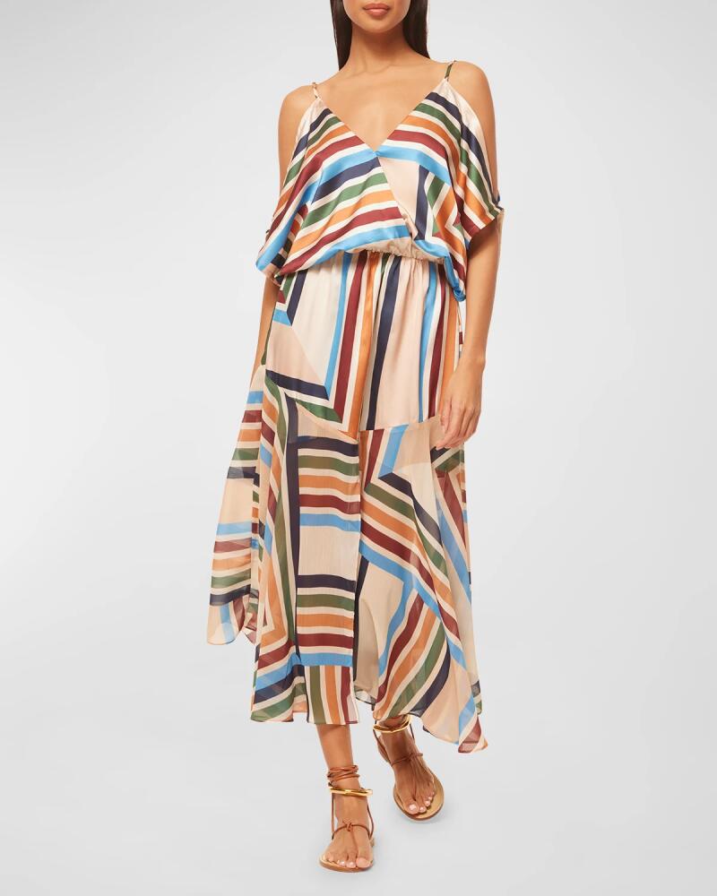 MISA Los Angeles Nanaz Slit-Sleeve Striped Midi Dress Cover