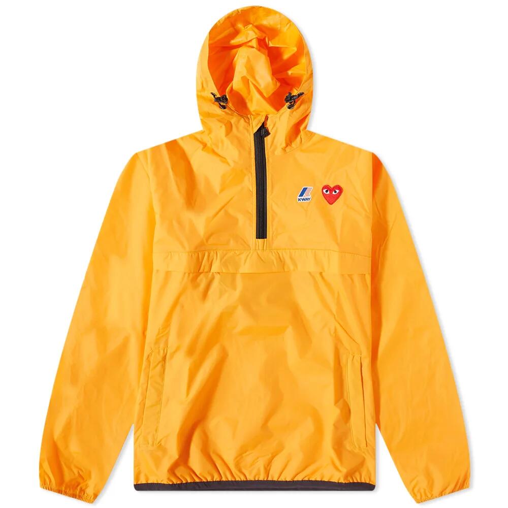 Comme des Garçons Play Men's x K-Way Half Zip Packable Jacket in Orange Cover