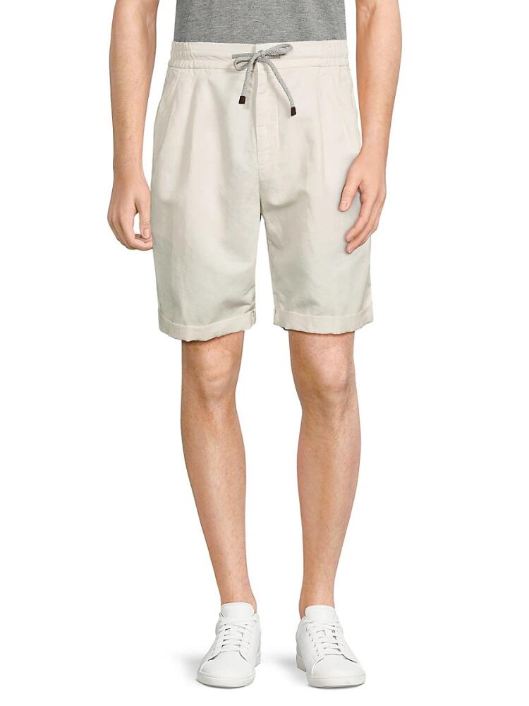 Brunello Cucinelli Men's Linen Blend Flat Front Shorts - Off White Cover