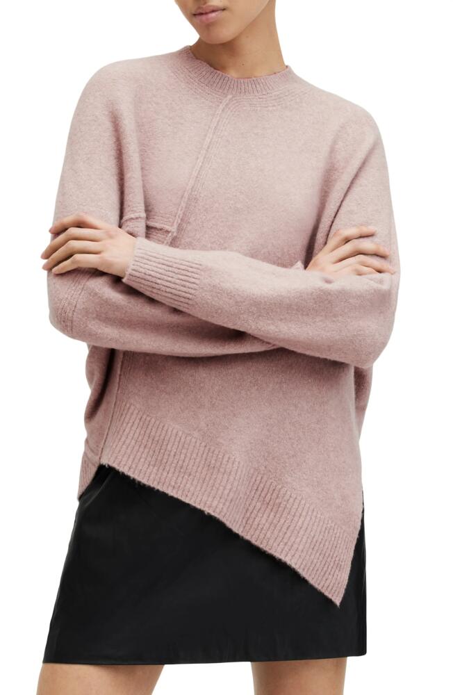 AllSaints Lock Asymmetric Hem Crewneck Sweater in Pashmina Pink Cover