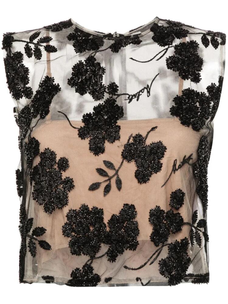 ROTATE BIRGER CHRISTENSEN floral-bead sheer top - Black Cover