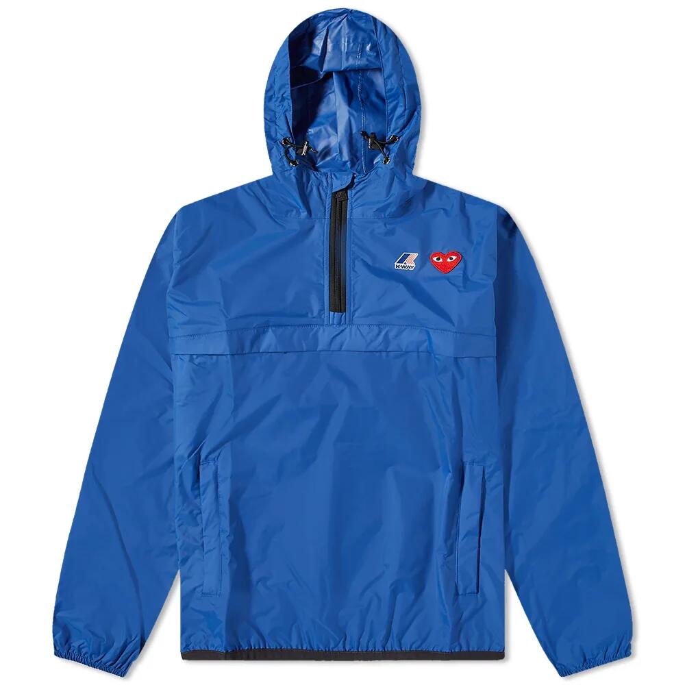 Comme des Garçons Play Men's x K-Way Half Zip Packable Jacket in Blue Cover