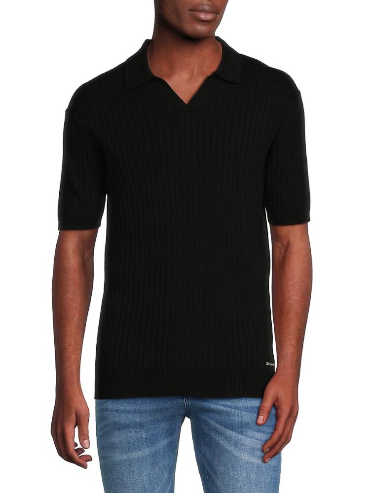 Karl Lagerfeld Paris Men's Ribbed Short Sleeve Polo Sweater - Black Cover