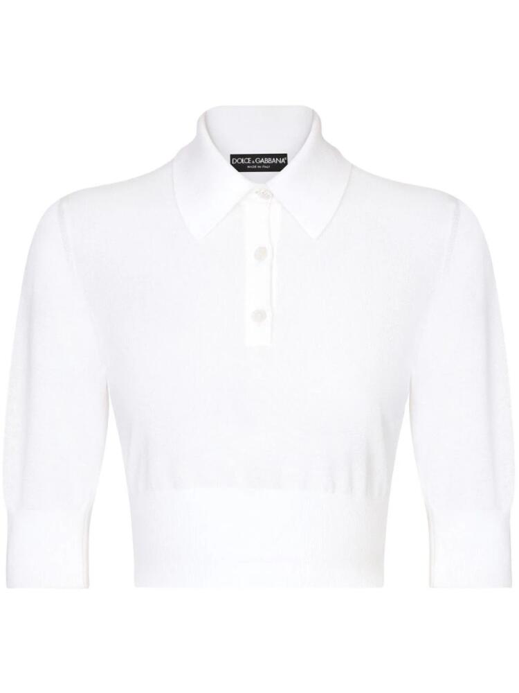 Dolce & Gabbana cropped fine-knit polo shirt - White Cover