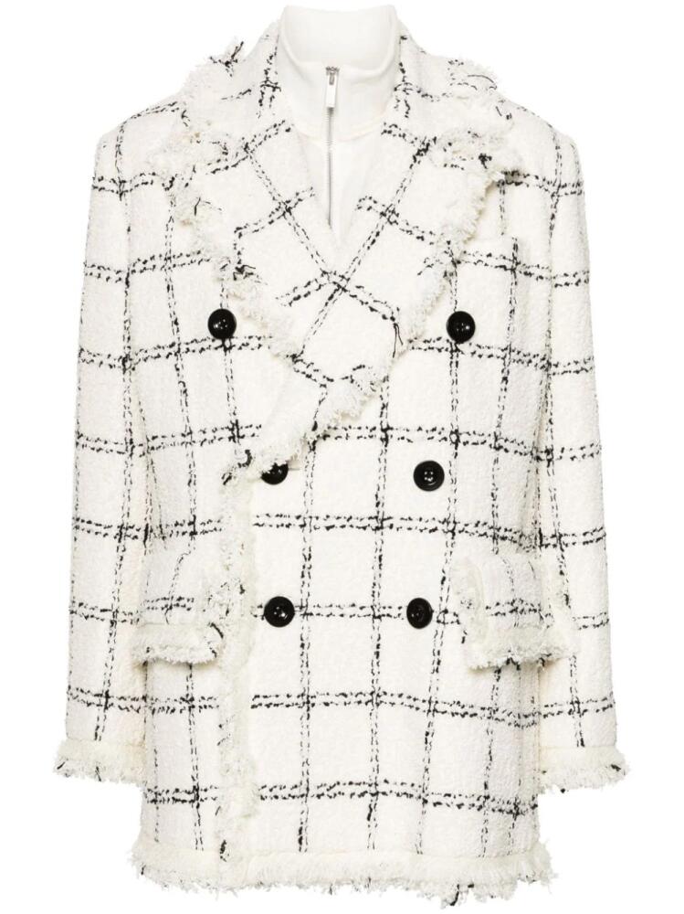 sacai grid tweed double-breasted blazer - Neutrals Cover